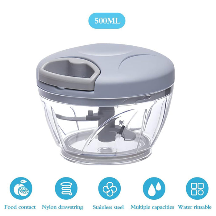 500ml Manual Food Chopper with Pull Handle and Steel Blades
