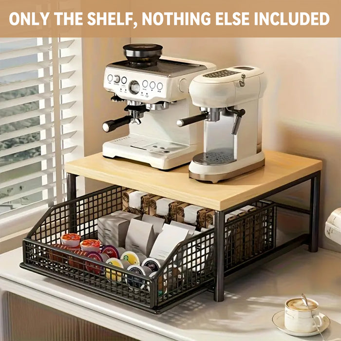 Kitchen Countertop Storage Rack With Drawer Iron Wood