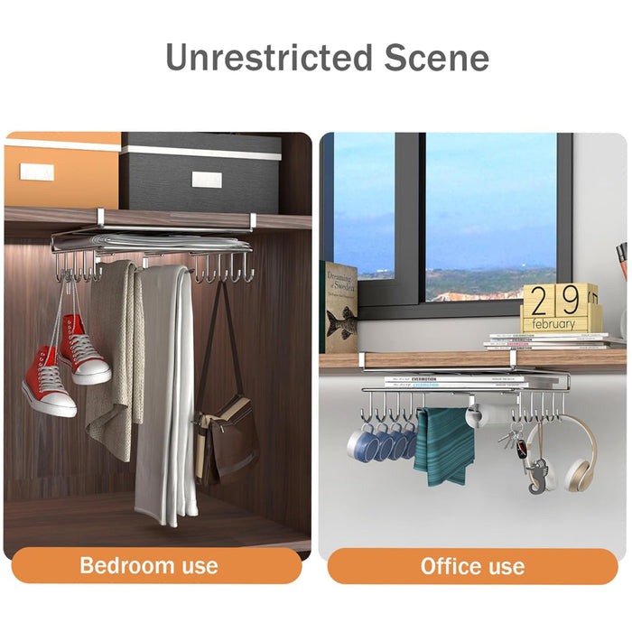 Cabinet Hanging Storage Rack Carbon Steel Silver With Hooks