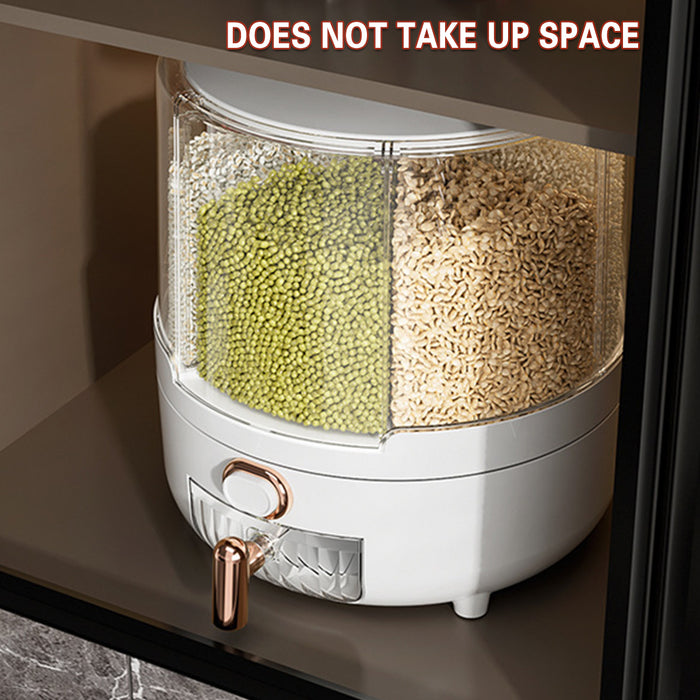 Rotating Rice Storage Container with Button Dispenser
