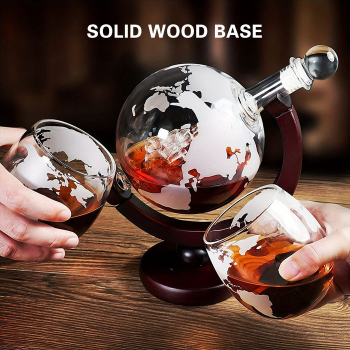 Globe Wine Decanter Set with Sailing Ship and 2 Glasses