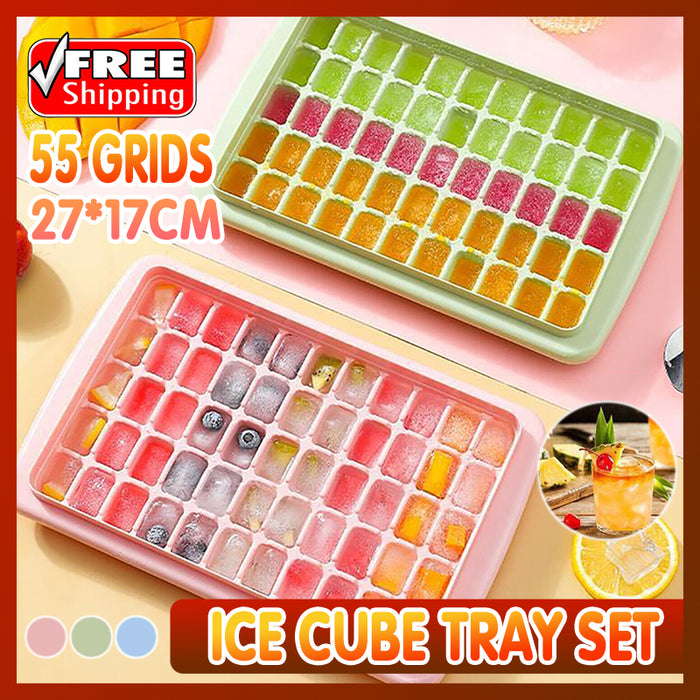 55 Grid Ice Cube Tray with Lid Storage Box and Scoop Set