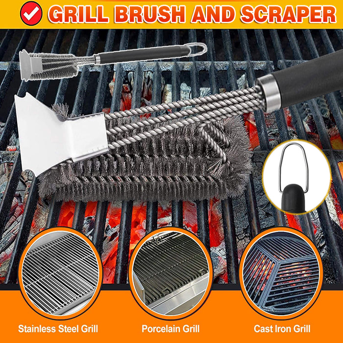 BBQ Grill Brush and Scraper 18 Inch Stainless Steel Bristles