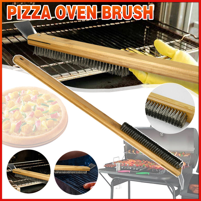 Pizza Oven Cleaning Brush with Scraper Stainless Steel Wire Wood Handle 57.5 cm