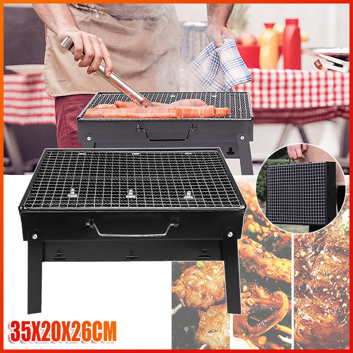 Portable Foldable Charcoal BBQ Grill Iron Steel 35 x 20 x 26 cm for Camping