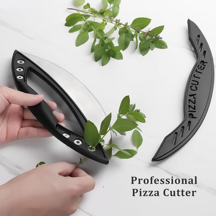 430 Stainless Steel Pizza Cutter with Protective Cover PP Handle 29.6 x 11.5 cm