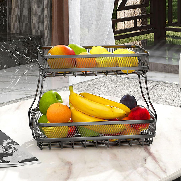 2 Tier Storage Basket Rack Carbon Steel Black 37cm