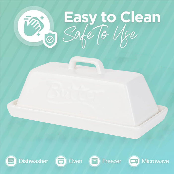 Ceramic Butter Tank with Lid Moisture Proof White 18.5cm