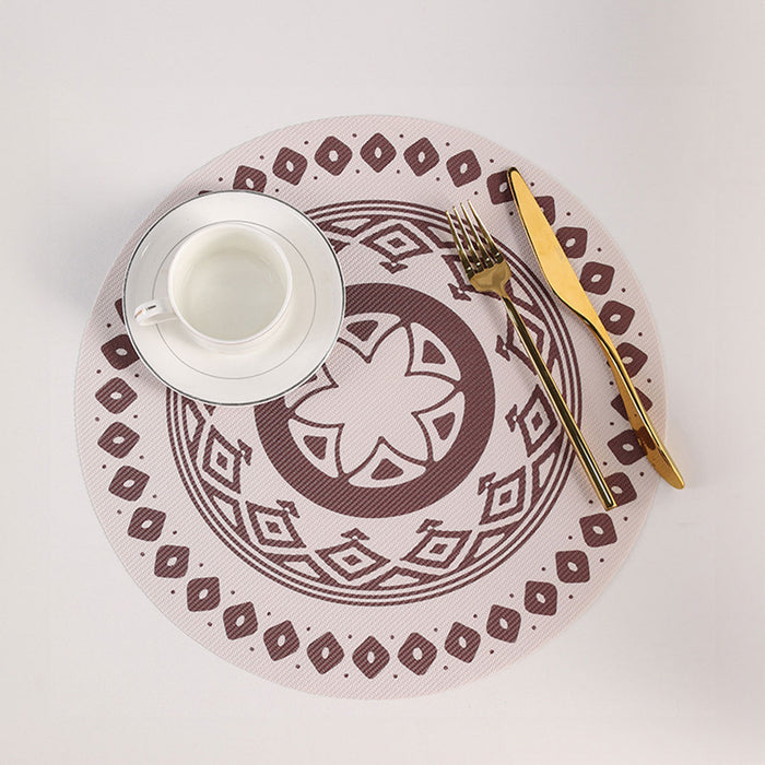 4PCS Round Bohemian Printed Waterproof PVC Dining Placemats