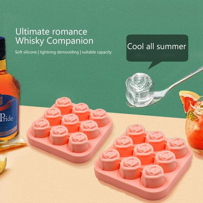 9 Cavity Rose Ice Ball Mould Food Grade Silicone Pink