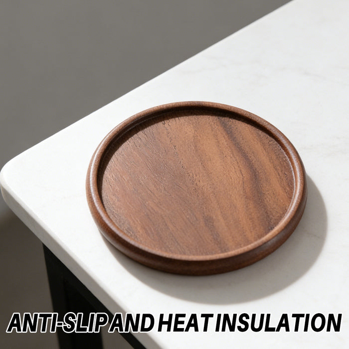4 Pcs Round Wooden Coaster Set Heat Resistant Natural Wood Grain 8.8 cm