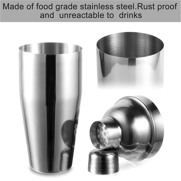 3 Pcs Stainless Steel Cocktail Shaker Set 750ML with Jigger