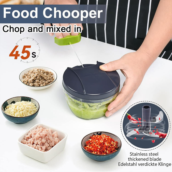Manual Pull-String Garlic Chopper with 420 Steel Blades