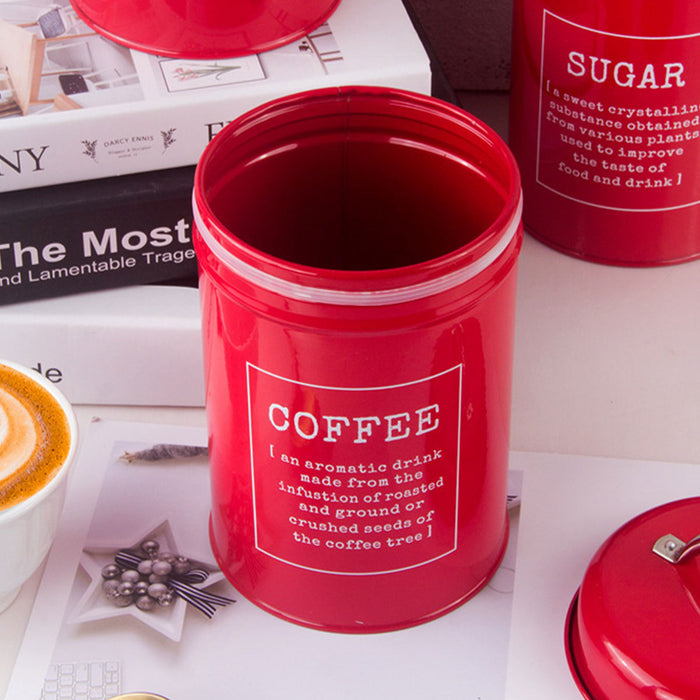 3 Pcs Airtight Storage Jars with Handles Red Metal Set