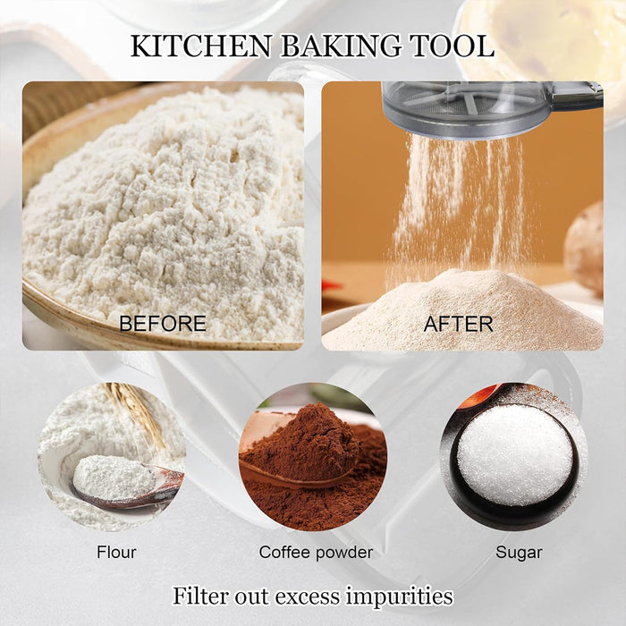 Semi-Automatic Handheld Flour Sifter with Fine Mesh for Baking and Straining