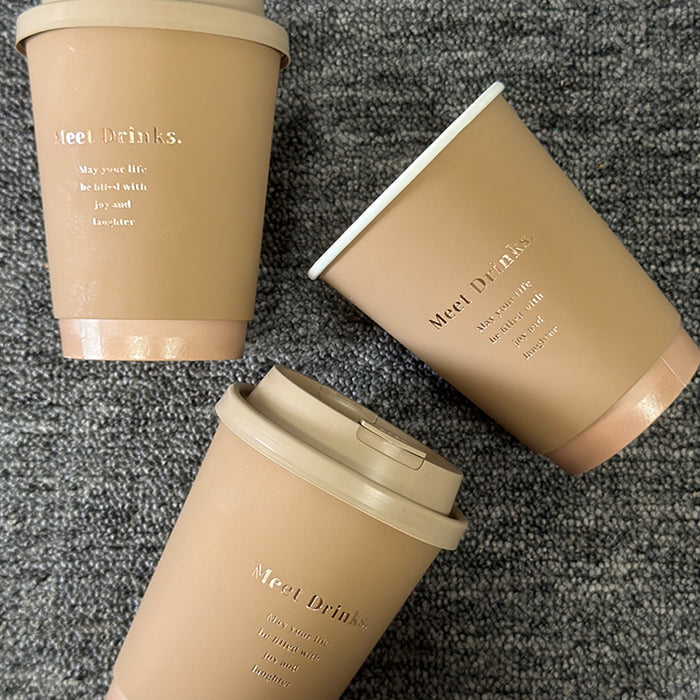 50 Pcs Coffee Paper Cups with Lids Matte Brown 330ml 380ml 500ml