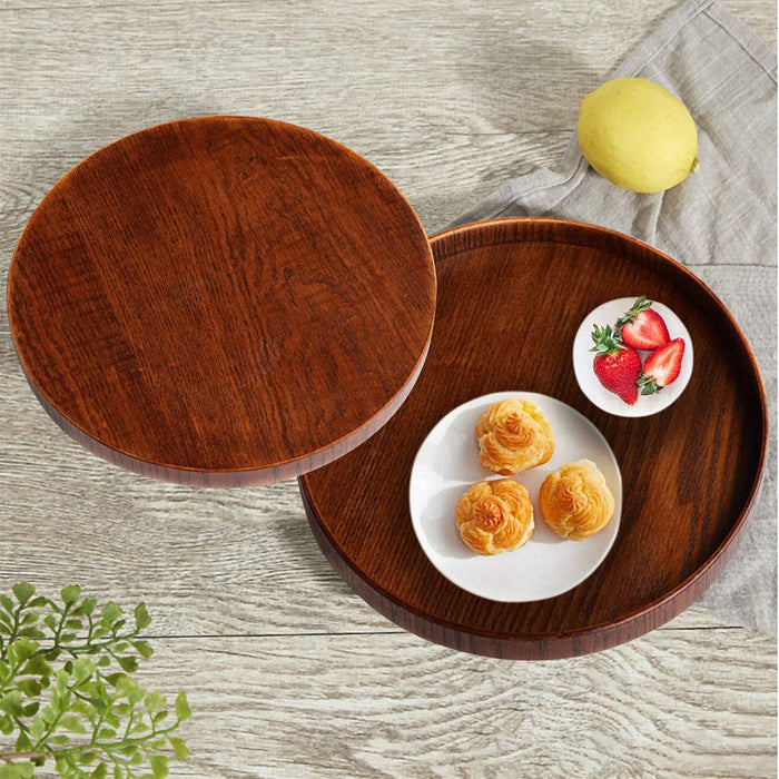 Round Wooden Serving Tray 4 Sizes 21 24 27 and 30 cm Natural Wood Grain