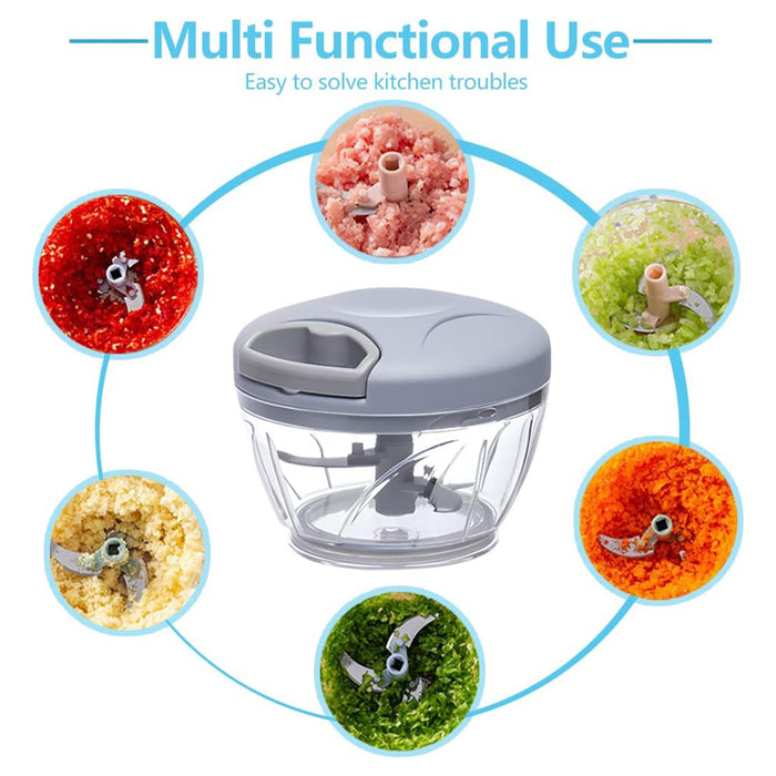 500ml Manual Food Chopper with Pull Handle and Steel Blades