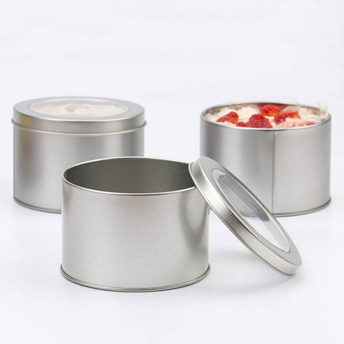 10 Pcs Window Tin Boxes Round Iron 9x6cm Grey Gold Silver