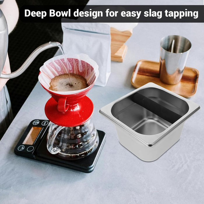 Stainless Steel Coffee Grounds Bucket with Rubber Buffer Rod