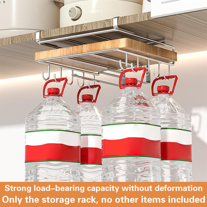 Cabinet Hanging Storage Rack Carbon Steel Silver With Hooks