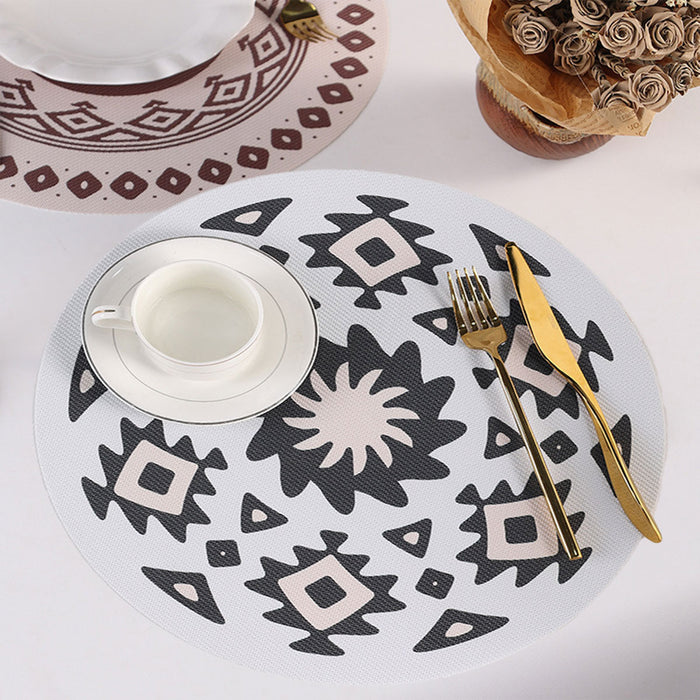 4PCS Round Bohemian Printed Waterproof PVC Dining Placemats