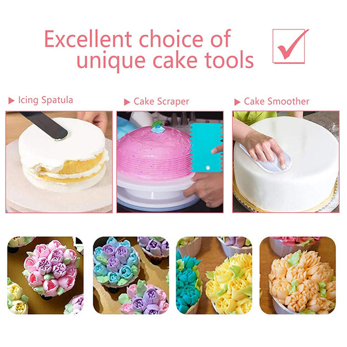 420 Pcs Cake Decorating Kit with 11in Turntable Blue Silver