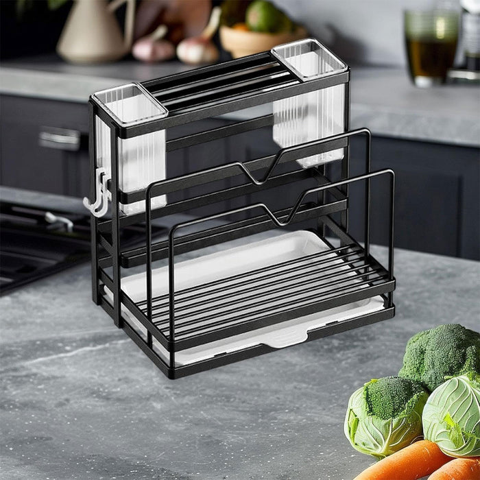 Kitchen Knife Rack Carbon Steel No Drill With Drip Tray