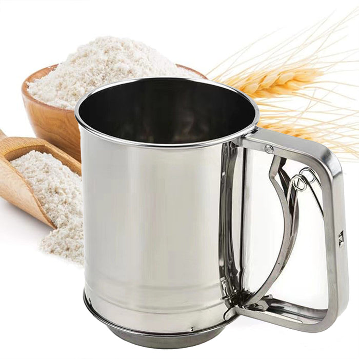 Stainless Steel Handheld Flour Sifter with Double-Layer Mesh for Baking
