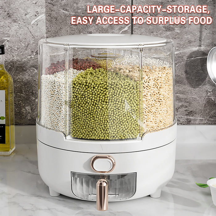 Rotating Rice Storage Container with Button Dispenser