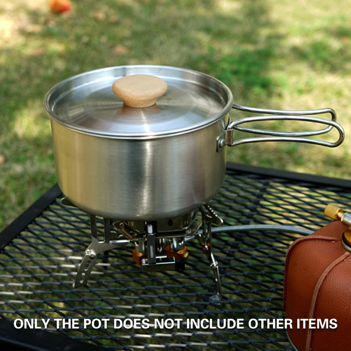 2 Pcs 304 Stainless Steel Camping Pot and Pan Set with Folding Handles