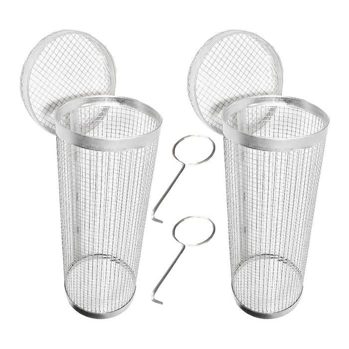 2 Pcs Stainless Steel Rotating BBQ Basket Round Grill Cage Small 20 x 9.5 cm / Large 30 x 9.5 cm