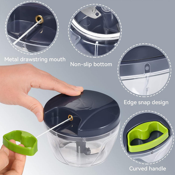 Manual Pull-String Garlic Chopper with 420 Steel Blades
