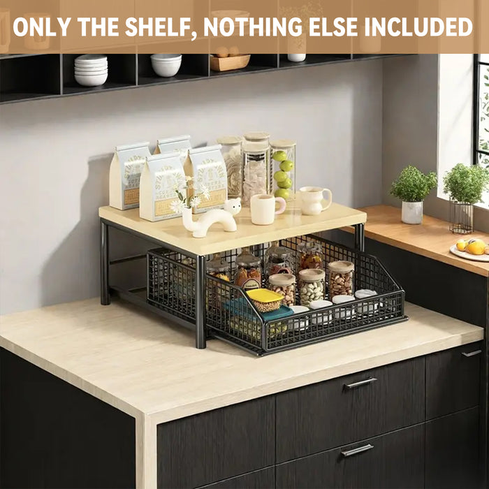 Kitchen Countertop Storage Rack With Drawer Iron Wood
