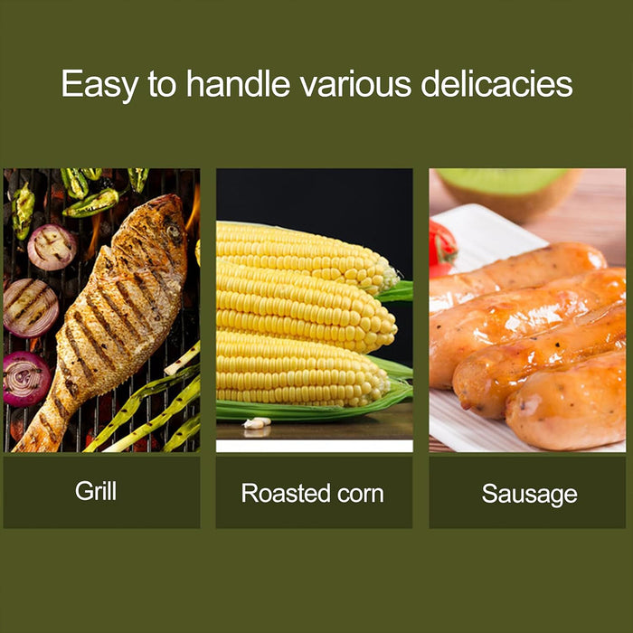 304 Stainless Steel Portable Sausage BBQ Grill Net with Wooden Handle