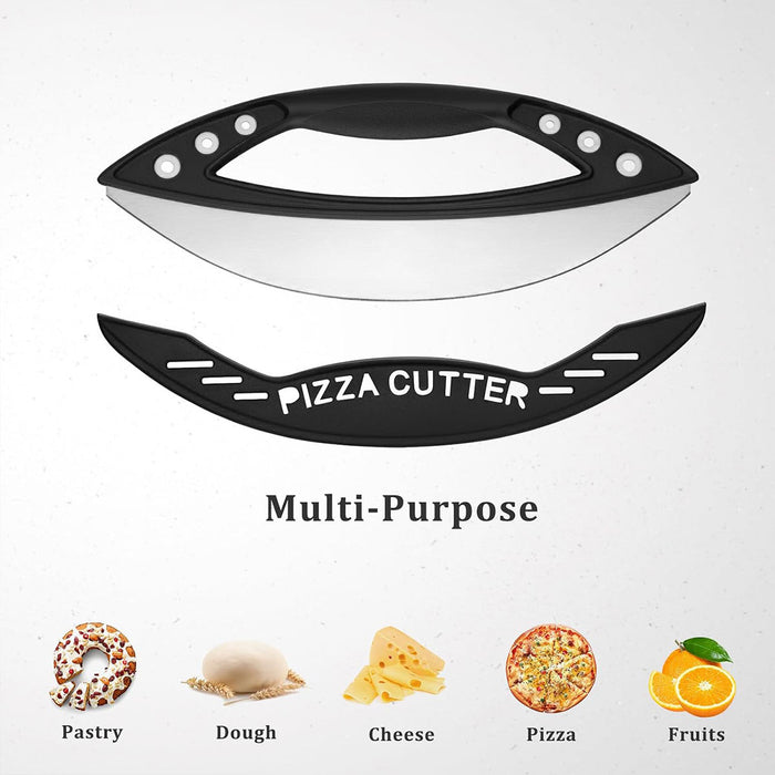 430 Stainless Steel Pizza Cutter with Protective Cover PP Handle 29.6 x 11.5 cm