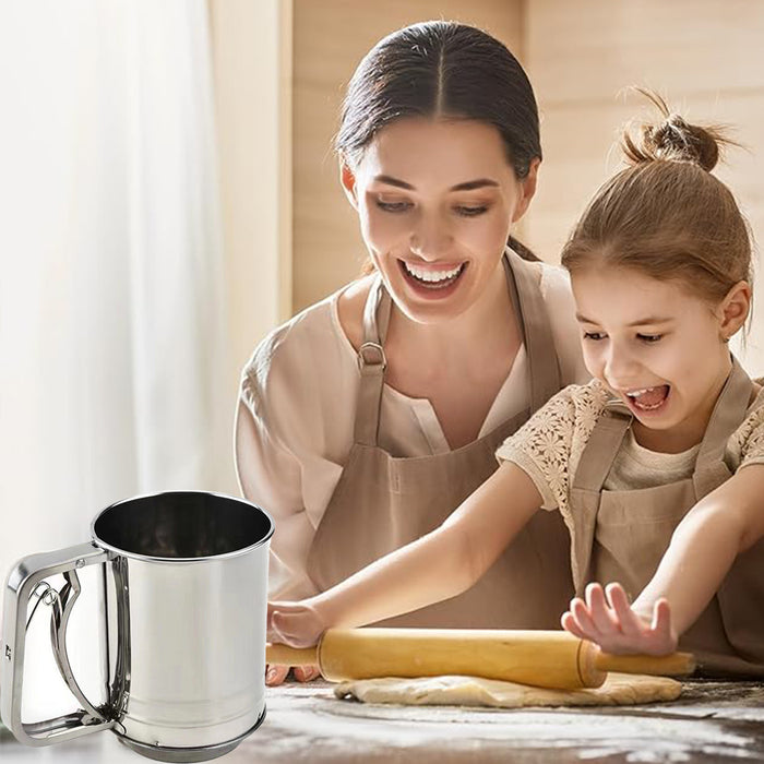 Stainless Steel Handheld Flour Sifter with Double-Layer Mesh for Baking