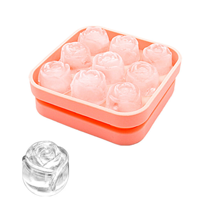 9 Cavity Rose Ice Ball Mould Food Grade Silicone Pink