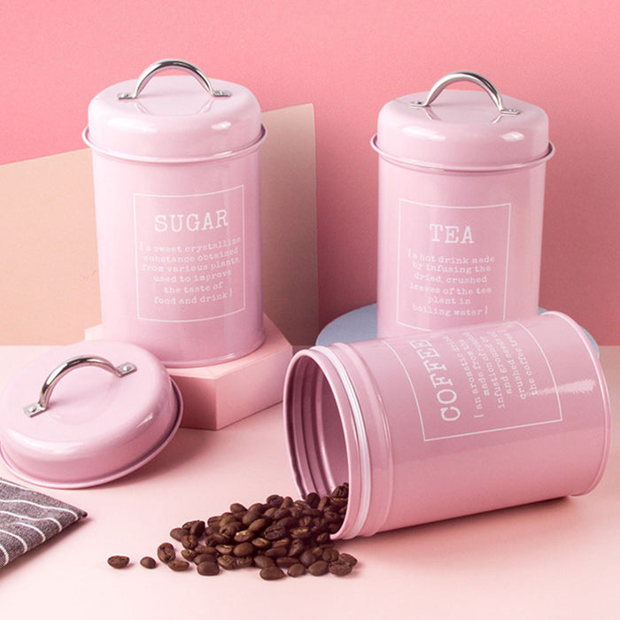 3 Pcs Airtight Storage Jars with Handles Tea Coffee Sugar