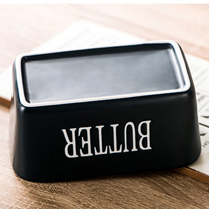 Ceramic Butter Box with Bamboo Lid Knife Slot 14.5cm