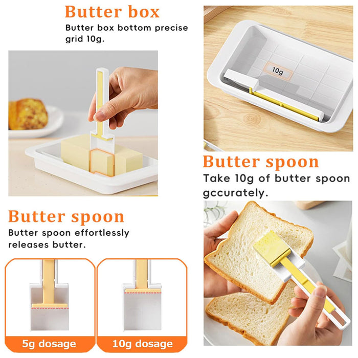 Butter Storage Box with Spoon Airtight Grid PP 280g