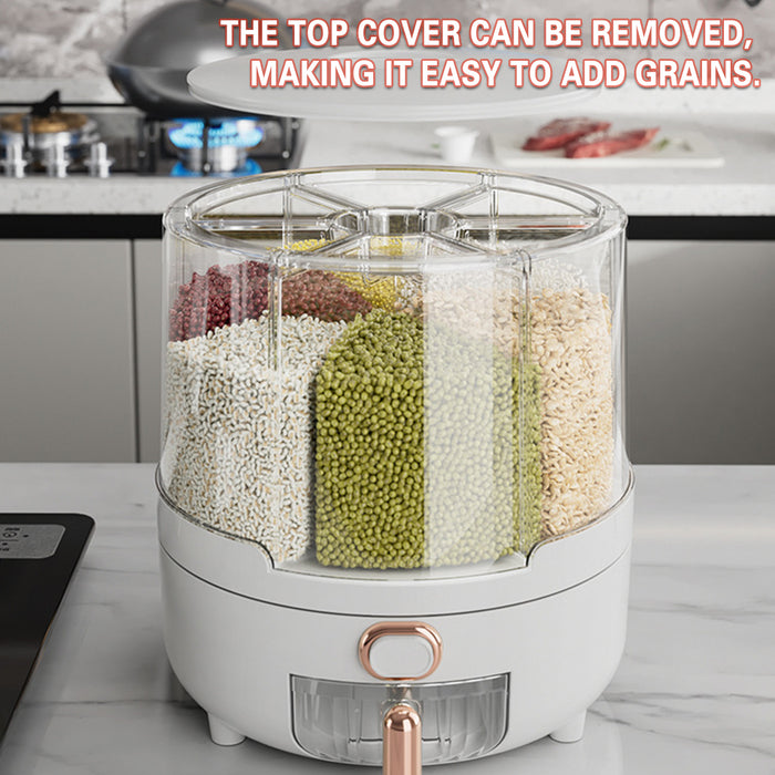 Rotating Rice Storage Container with Button Dispenser