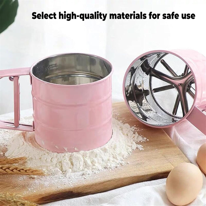 Stainless Steel Hand Crank Rotary Flour Sifter for Baking in Pink or Blue
