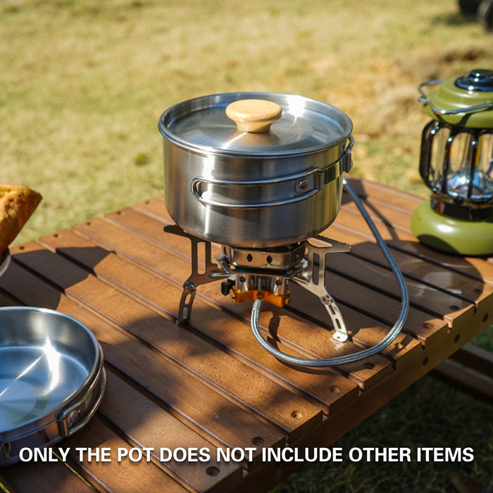 2 Pcs 304 Stainless Steel Camping Pot and Pan Set with Folding Handles