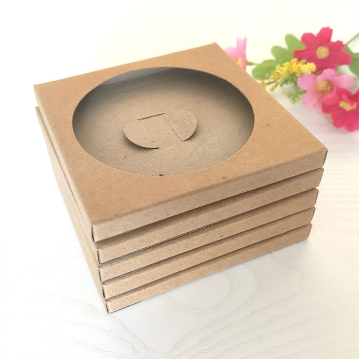 100 Pcs Kraft Paper Coaster Holders with Window Tuck In Flap
