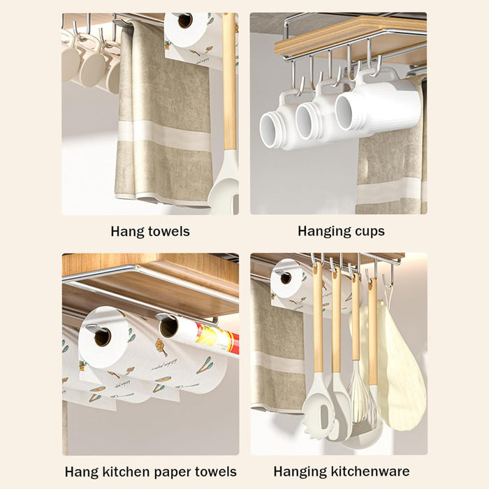 Cabinet Hanging Storage Rack Carbon Steel Silver With Hooks