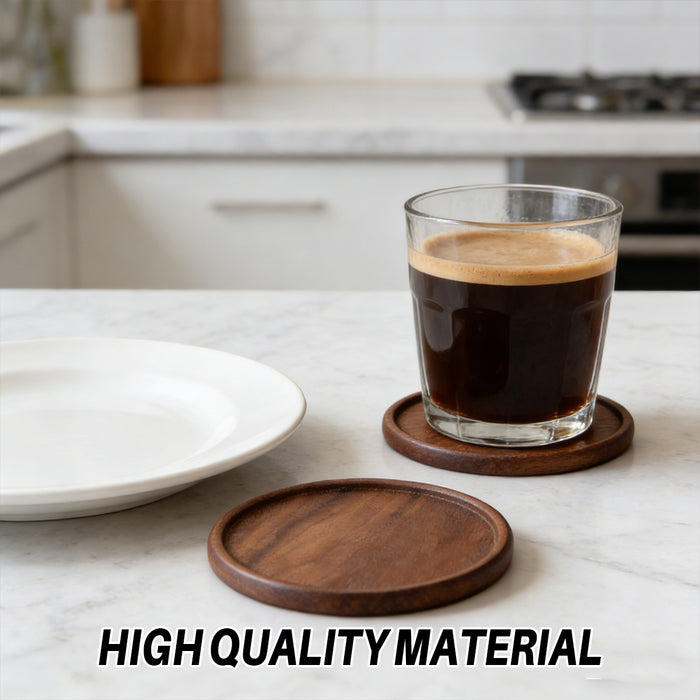 4 Pcs Round Wooden Coaster Set Heat Resistant Natural Wood Grain 8.8 cm