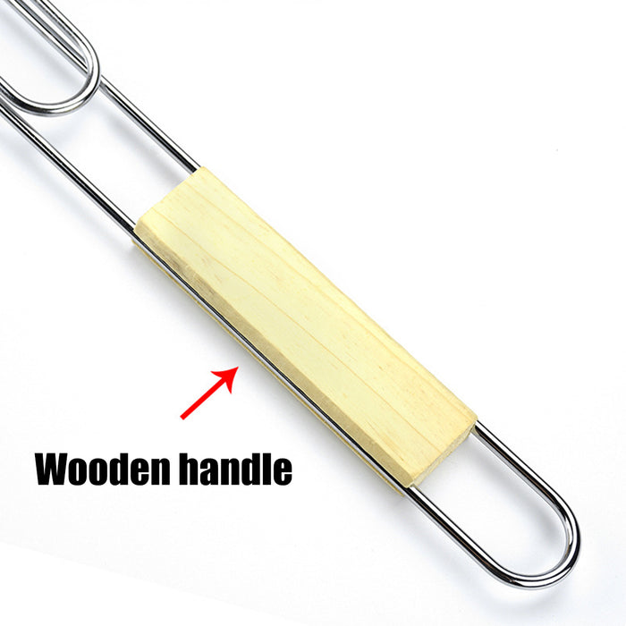 2 Pcs Electroplated Iron BBQ Net Clamp with Wooden Handle Square Mesh