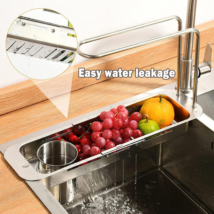 Retractable Sink Draining Rack With Filter Cup Silver Black