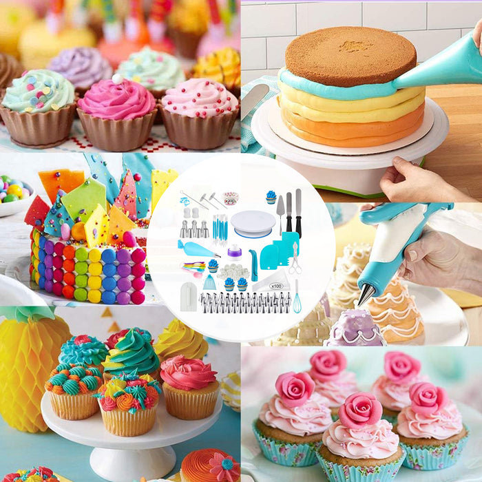 420 Pcs Cake Decorating Kit with 11in Turntable Blue Silver